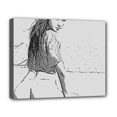 Beauty At The Beach, Sexy Girl Illustration, Black And White Deluxe Canvas 20  X 16  (stretched) by Casemiro