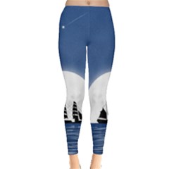 Boat Silhouette Moon Sailing Leggings  by HermanTelo