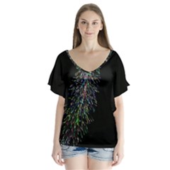 Galaxy Space V-neck Flutter Sleeve Top by Sabelacarlos