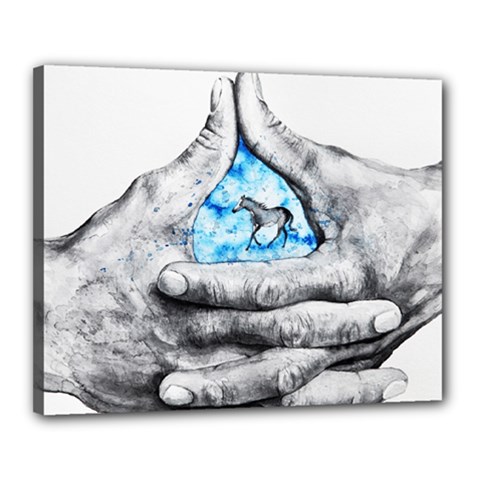 Hands Horse Hand Dream Canvas 20  X 16  (stretched) by HermanTelo