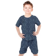 Blue Sashiko Pattern Kids  Tee And Shorts Set by goljakoff