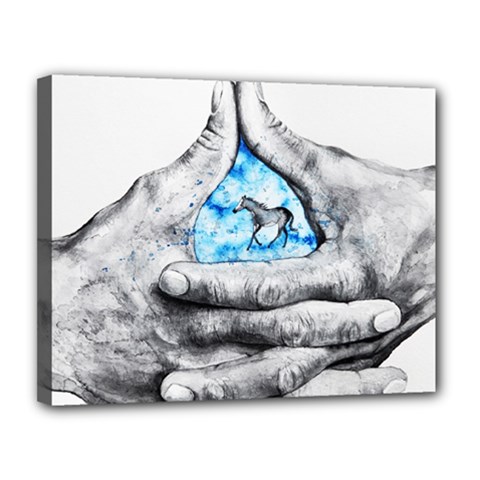 Hands Horse Hand Dream Canvas 14  X 11  (stretched) by HermanTelo