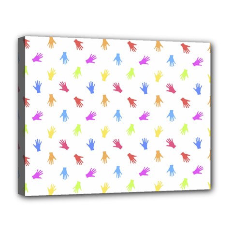 Multicolored Hands Silhouette Motif Design Canvas 14  X 11  (stretched) by dflcprintsclothing