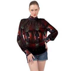 Twist Flower High Neck Long Sleeve Chiffon Top by Sparkle