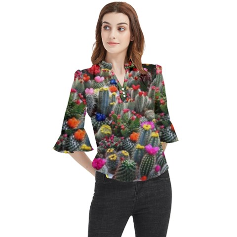 Cactus Loose Horn Sleeve Chiffon Blouse by Sparkle