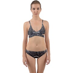 Skull And Spider Web On Dark Background Wrap Around Bikini Set by FloraaplusDesign