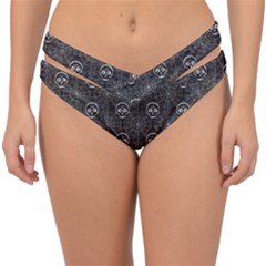 Skull And Spider Web On Dark Background Double Strap Halter Bikini Bottom by FloraaplusDesign