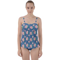 Pink Vintage Roses Twist Front Tankini Set by FloraaplusDesign