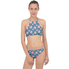 Pink Vintage Roses Racer Front Bikini Set by FloraaplusDesign