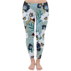 Black White Floral Print Classic Winter Leggings by designsbymallika