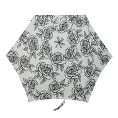 Line Art Black And White Rose Mini Folding Umbrellas by MintanArt