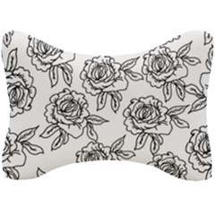 Line Art Black And White Rose Seat Head Rest Cushion by MintanArt