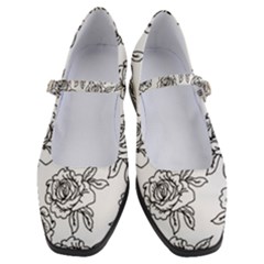 Line Art Black And White Rose Women s Mary Jane Shoes by MintanArt