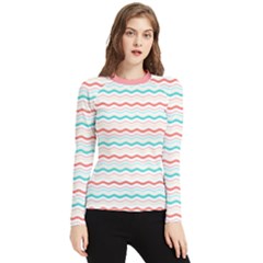 Aqua Coral Waves Women s Long Sleeve Rash Guard by CuteKingdom