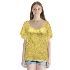 Gold Foil V-neck Flutter Sleeve Top by CuteKingdom