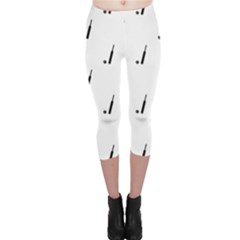 Black And White Cricket Sport Motif Print Pattern Capri Leggings  by dflcprintsclothing