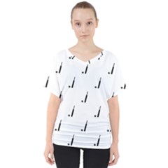Black And White Cricket Sport Motif Print Pattern V-neck Dolman Drape Top by dflcprintsclothing