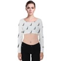 Black And White Cricket Sport Motif Print Pattern Velvet Long Sleeve Crop Top View1