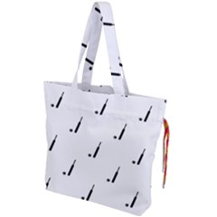 Black And White Cricket Sport Motif Print Pattern Drawstring Tote Bag by dflcprintsclothing