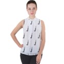 Black And White Cricket Sport Motif Print Pattern Mock Neck Chiffon Sleeveless Top View1