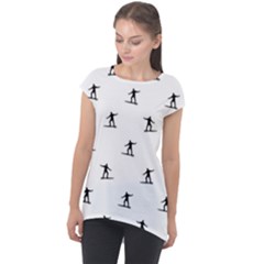 Black And White Surfing Motif Graphic Print Pattern Cap Sleeve High Low Top by dflcprintsclothing