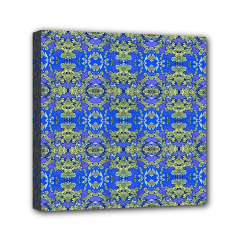 Gold And Blue Fancy Ornate Pattern Mini Canvas 6  X 6  (stretched) by dflcprintsclothing