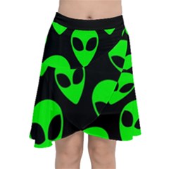 We Are Watching You! Aliens Pattern, Ufo, Faces Chiffon Wrap Front Skirt by Casemiro