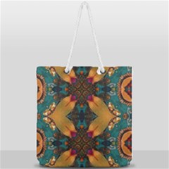 Teal And Orange Full Print Rope Handle Tote (large) by Dazzleway