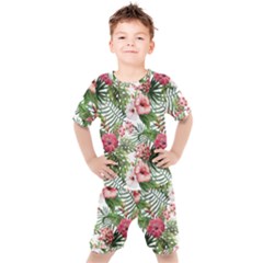 Tropical Flowers Kids  Tee And Shorts Set by goljakoff