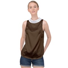 Brunette Brown & White -  High Neck Satin Top by FashionLane