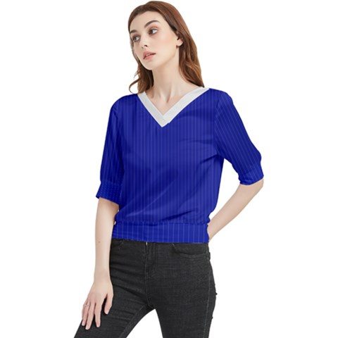 Admiral Blue & White - Quarter Sleeve Blouse by FashionLane