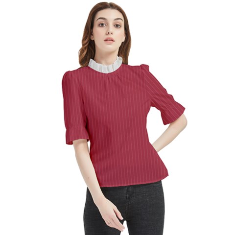 Vivid Burgundy & White - Frill Neck Blouse by FashionLane