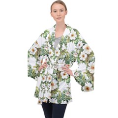 Summer Flowers Long Sleeve Velvet Kimono  by goljakoff