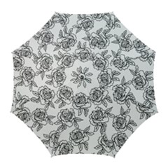 Line Art Black And White Rose Golf Umbrellas by MintanArt