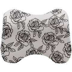 Line Art Black And White Rose Head Support Cushion by MintanArt