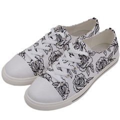 Line Art Black And White Rose Women s Low Top Canvas Sneakers by MintanArt