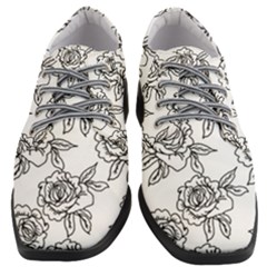 Line Art Black And White Rose Women Heeled Oxford Shoes by MintanArt