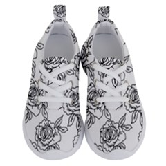 Line Art Black And White Rose Running Shoes by MintanArt