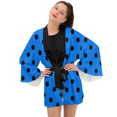 Large Black Polka Dots On Azure Blue - Long Sleeve Kimono by FashionLane