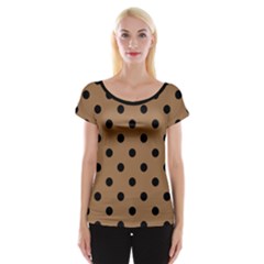 Large Black Polka Dots On Bone Brown - Cap Sleeve Top by FashionLane