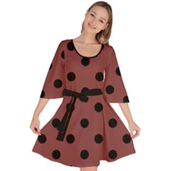 Large Black Polka Dots On Brandy Brown - Velour Kimono Dress by FashionLane