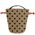 Large Black Polka Dots On Bronze Mist - Drawstring Bucket Bag View1