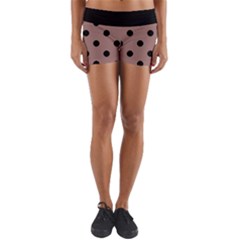 Large Black Polka Dots On Burnished Brown - Yoga Shorts by FashionLane