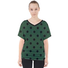 Large Black Polka Dots On Eden Green - V-neck Dolman Drape Top by FashionLane
