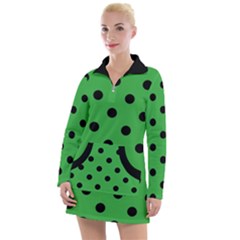 Large Black Polka Dots On Just Green - Women s Long Sleeve Casual Dress by FashionLane