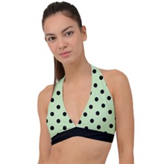 Large Black Polka Dots On Tea Green - Halter Plunge Bikini Top by FashionLane