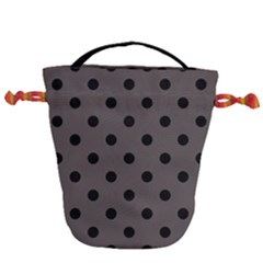 Large Black Polka Dots On Ash Grey - Drawstring Bucket Bag by FashionLane