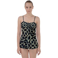 Dark Interlace Motif Mosaic Pattern Babydoll Tankini Set by dflcprintsclothing