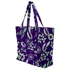 Floral Blue Pattern Zip Up Canvas Bag by MintanArt