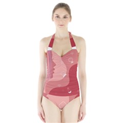 Online Woman Beauty Pink Halter Swimsuit by Mariart